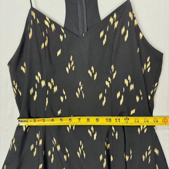 Everly Spaghetti Dress Black and Gold Size Large Racerback Knee Length Flare - Picture 13 of 16